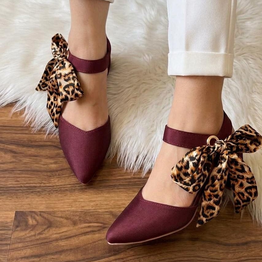 Scarf Bow Block Heel Pumps - SH Collection