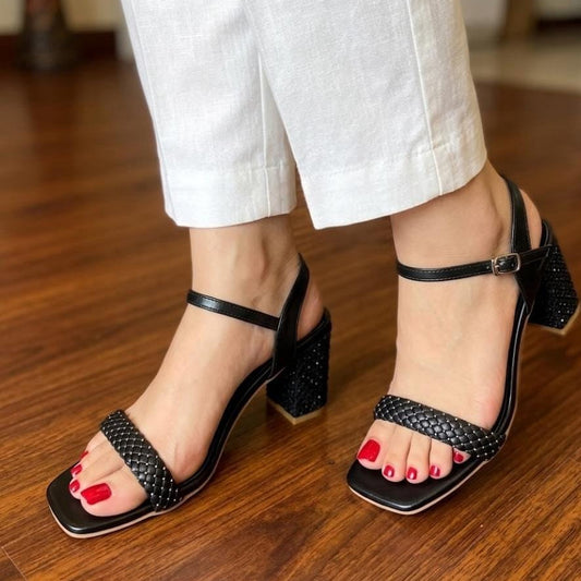Glitter Platform Wedge Mules - Black SH Collection