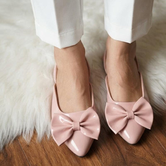 Bow Patent Slingback Pointed Flats - Pink SH Collection