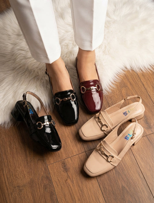Gold-Buckle Slingback Block Heels SH Collection