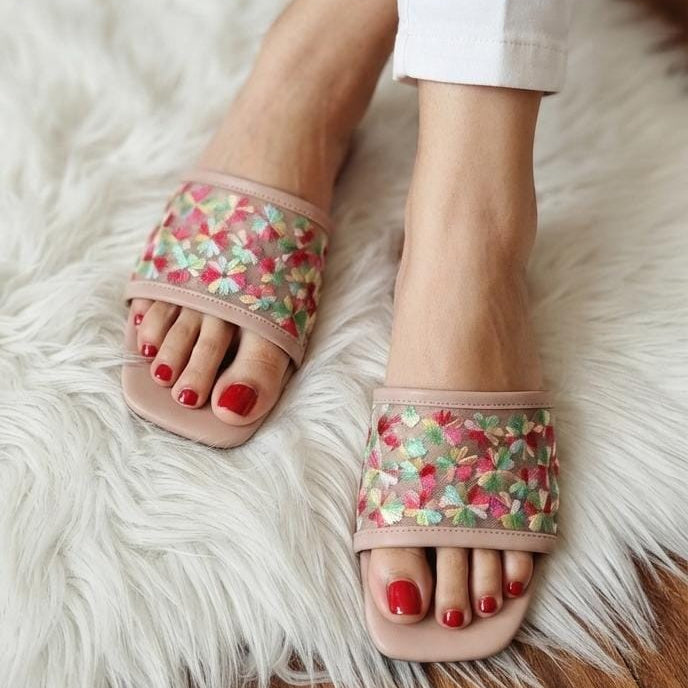 Floral Embroidered Mesh Slides - 2 colors SH Collection