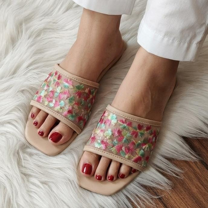Floral Embroidered Mesh Slides - 2 colors SH Collection