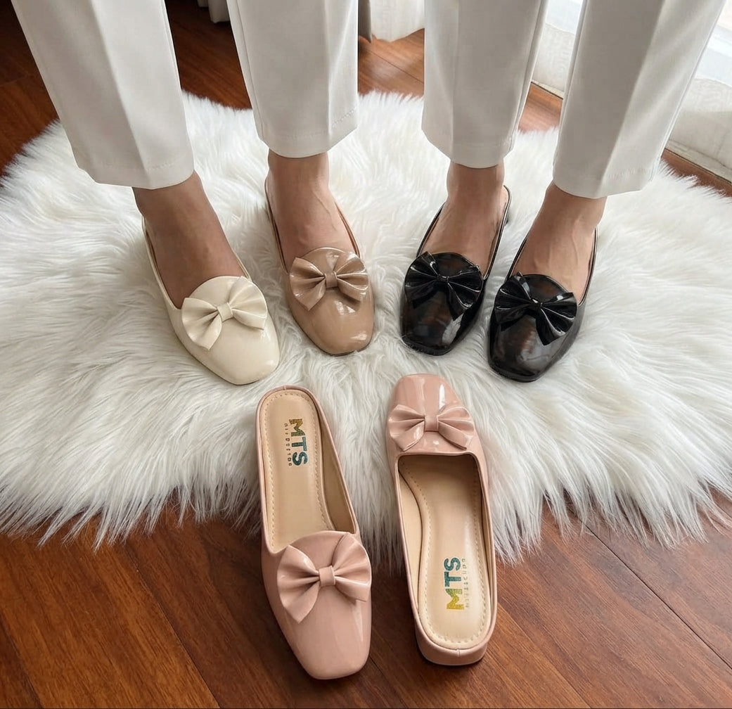Bow-Embellished Square-Toe Block Heel SH Collection
