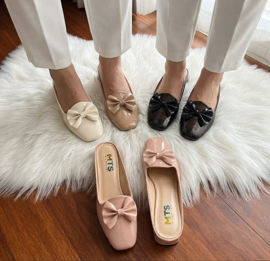 Bow-Embellished Square-Toe Block Heel SH Collection