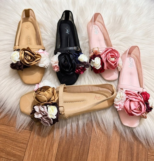3D Fabric Flower Corsage Mary Jane Flats - 3 colors - SH Collection