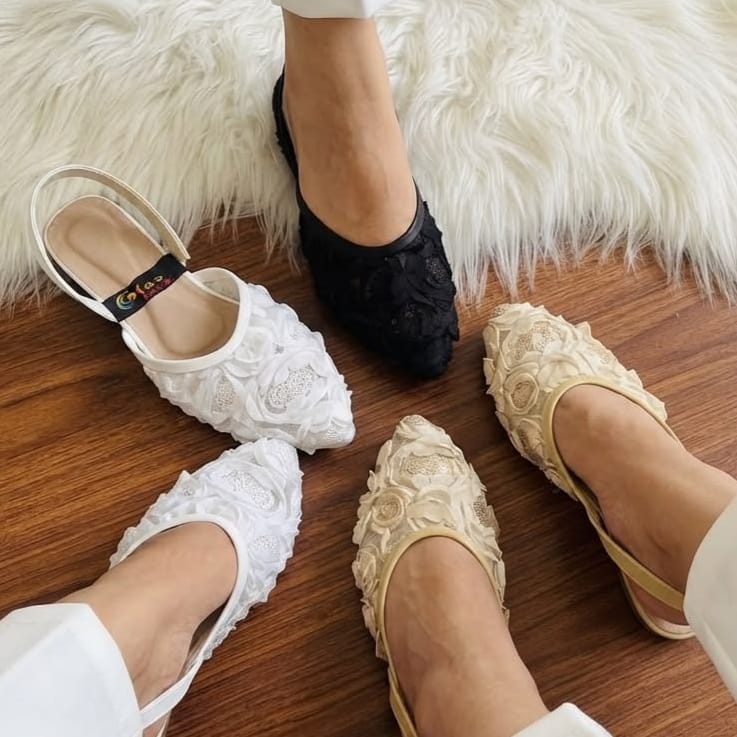 3D Floral Applique Slingback Flat Shoes - 3 colors - SH Collection
