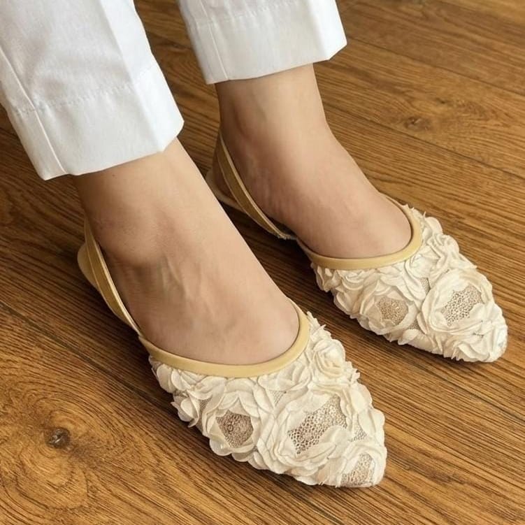 3D Floral Applique Slingback Flat Shoes - 3 colors - SH Collection