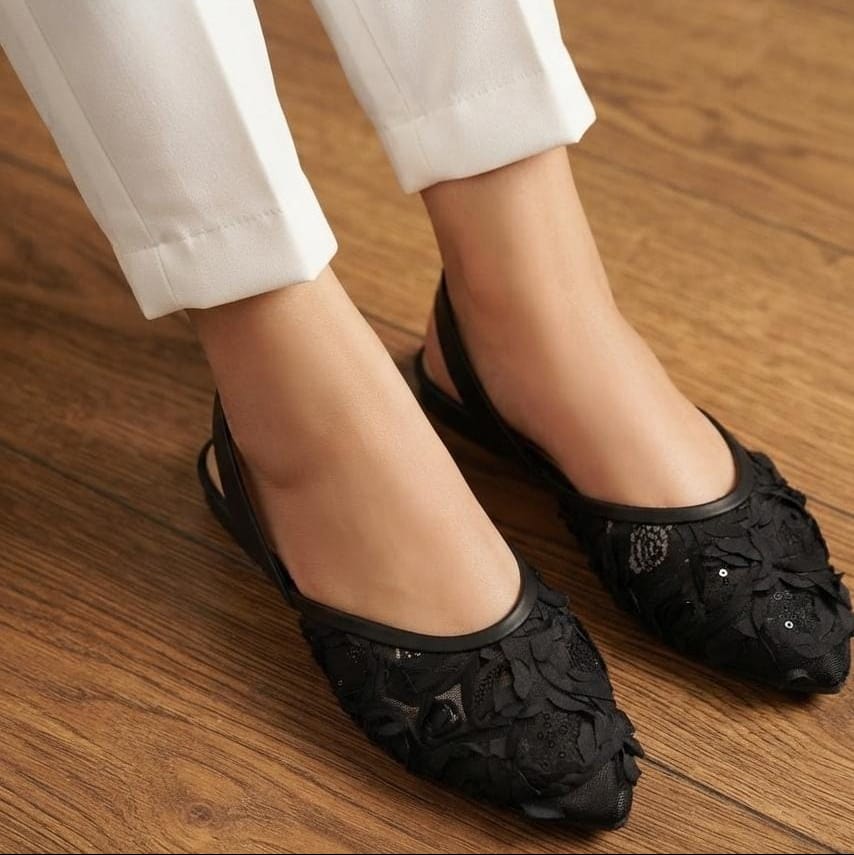 3D Floral Applique Slingback Flat Shoes - 3 colors - SH Collection
