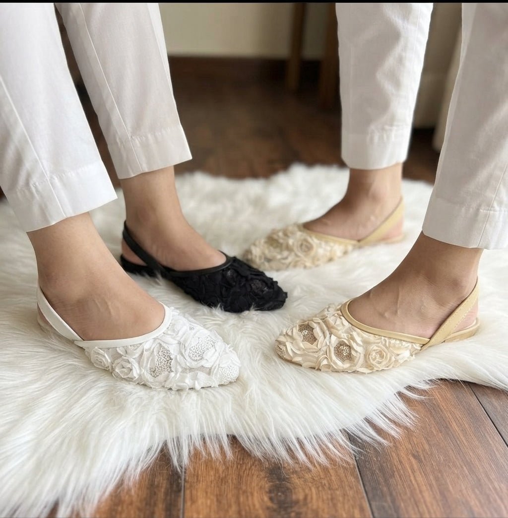 3D Floral Applique Slingback Flat Shoes - 3 colors - SH Collection