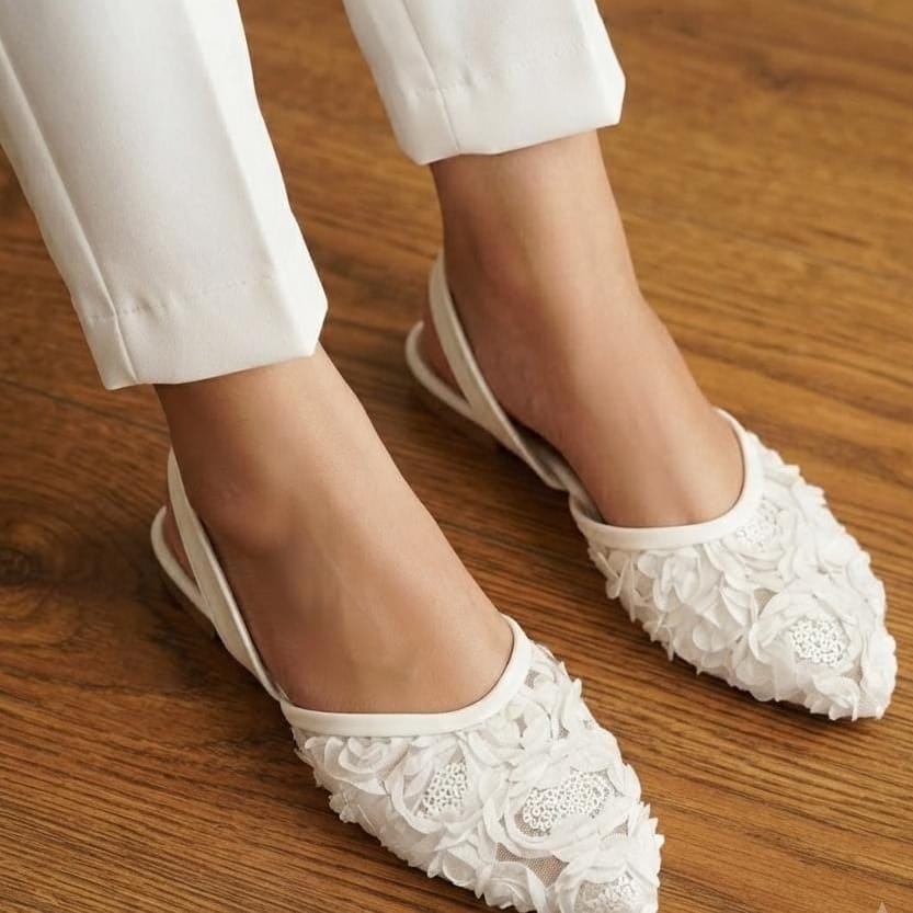 3D Floral Applique Slingback Flat Shoes - 3 colors - SH Collection