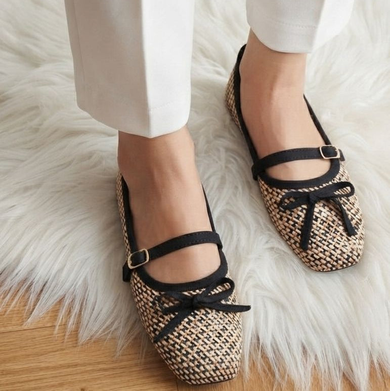 Woven Houndstooth Bow Mary Jane Flats SH Collection