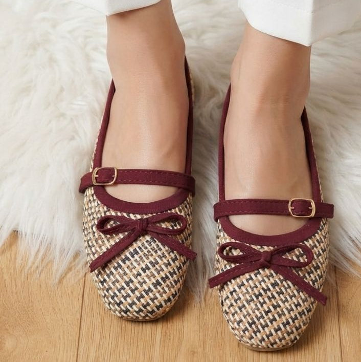 Woven Houndstooth Bow Mary Jane Flats SH Collection
