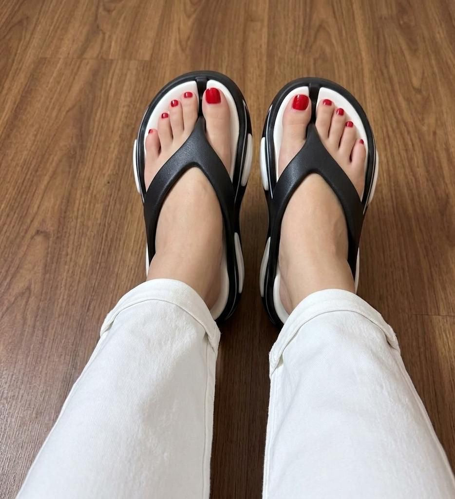 White Black Sporty Platform Thong Slippers SH Collection