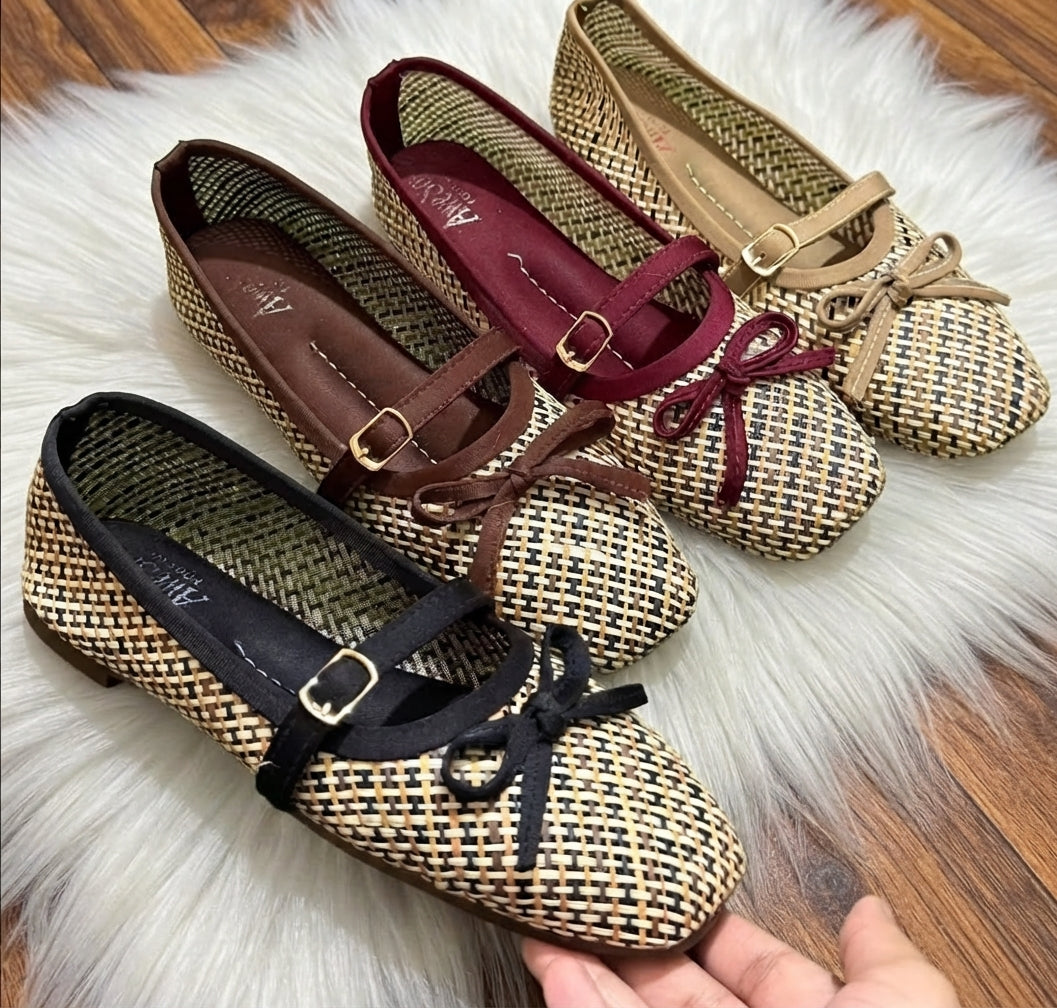 Woven Houndstooth Bow Mary Jane Flats SH Collection