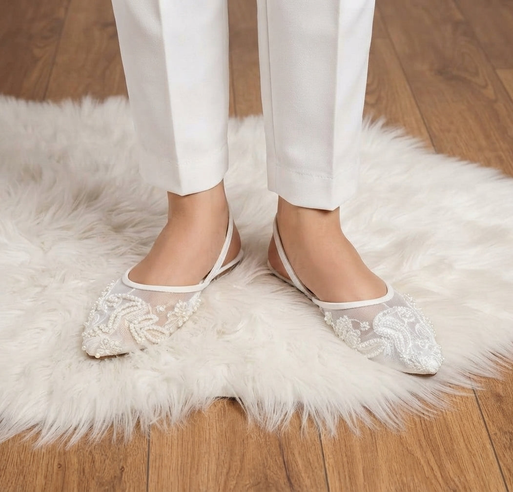 Black Lace Pearl Slingback Pointed Pumps SH Collection
