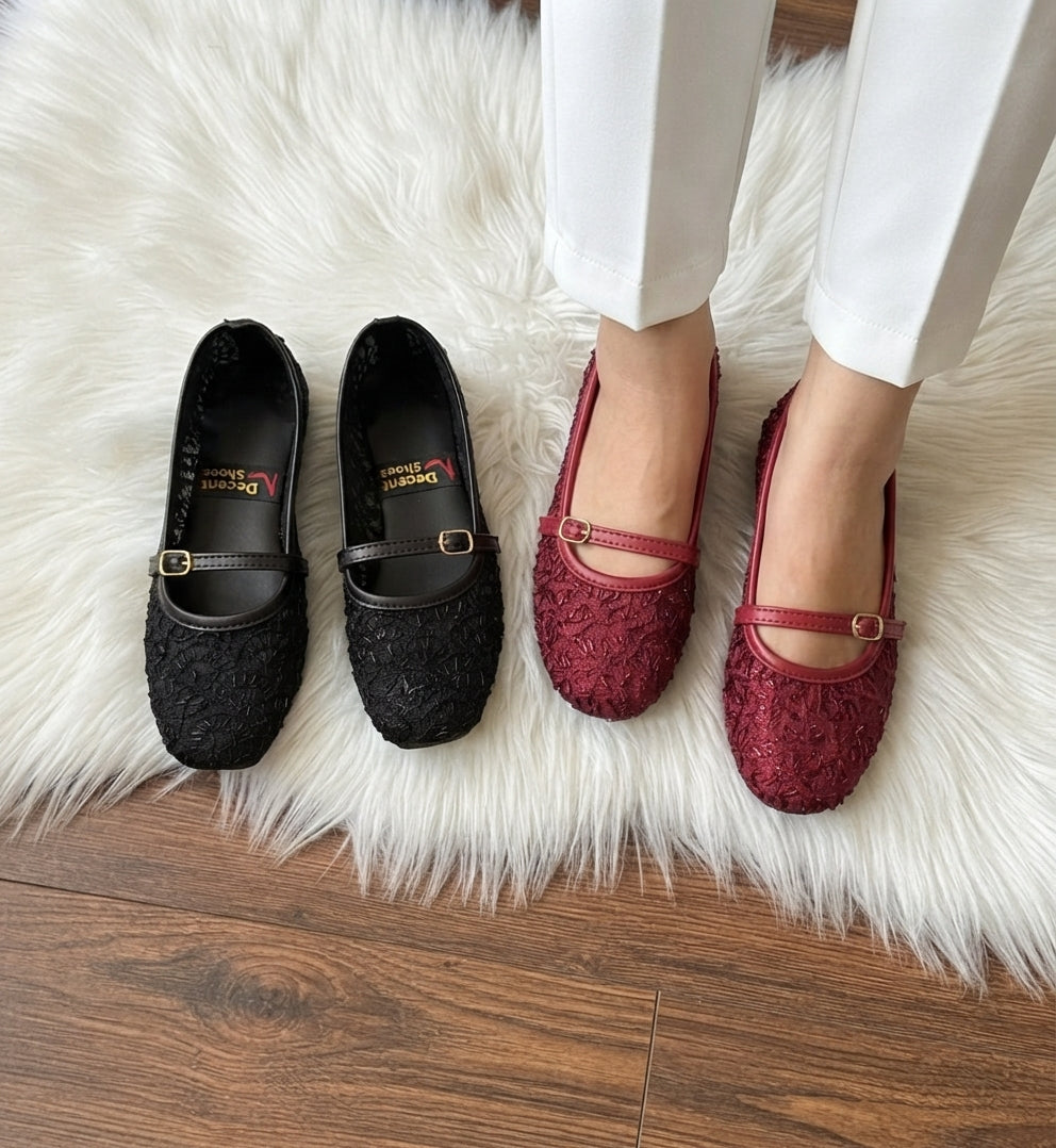 Black Sequin Beaded Mary Jane Pumps SH Collection