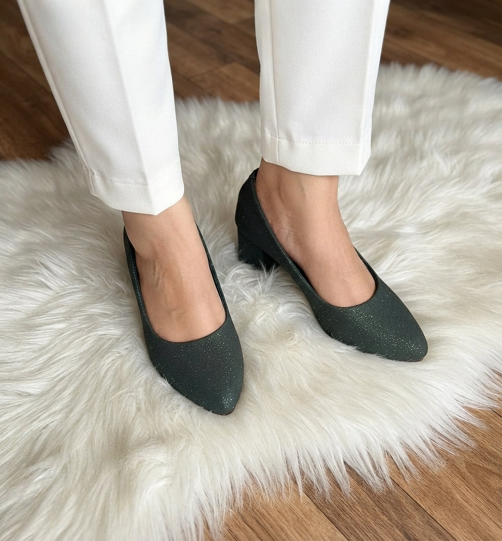 Glitter Block Heel Court Shoes - 5 shocking colors SH Collection