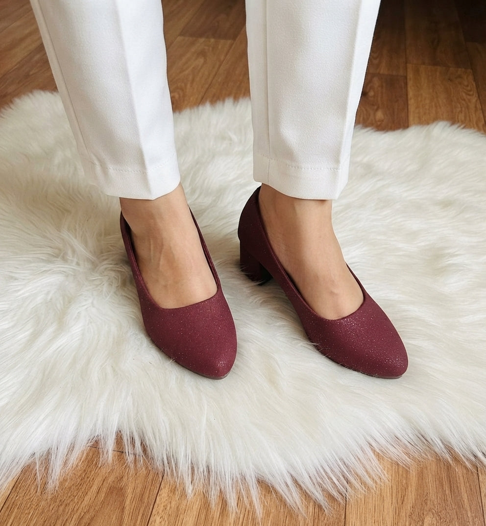 Glitter Block Heel Court Shoes - 5 shocking colors SH Collection