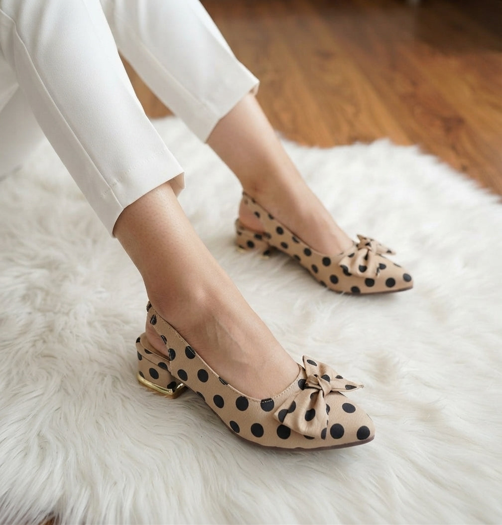 Chic Polka Dot Bow Slingback Heels SH Collection