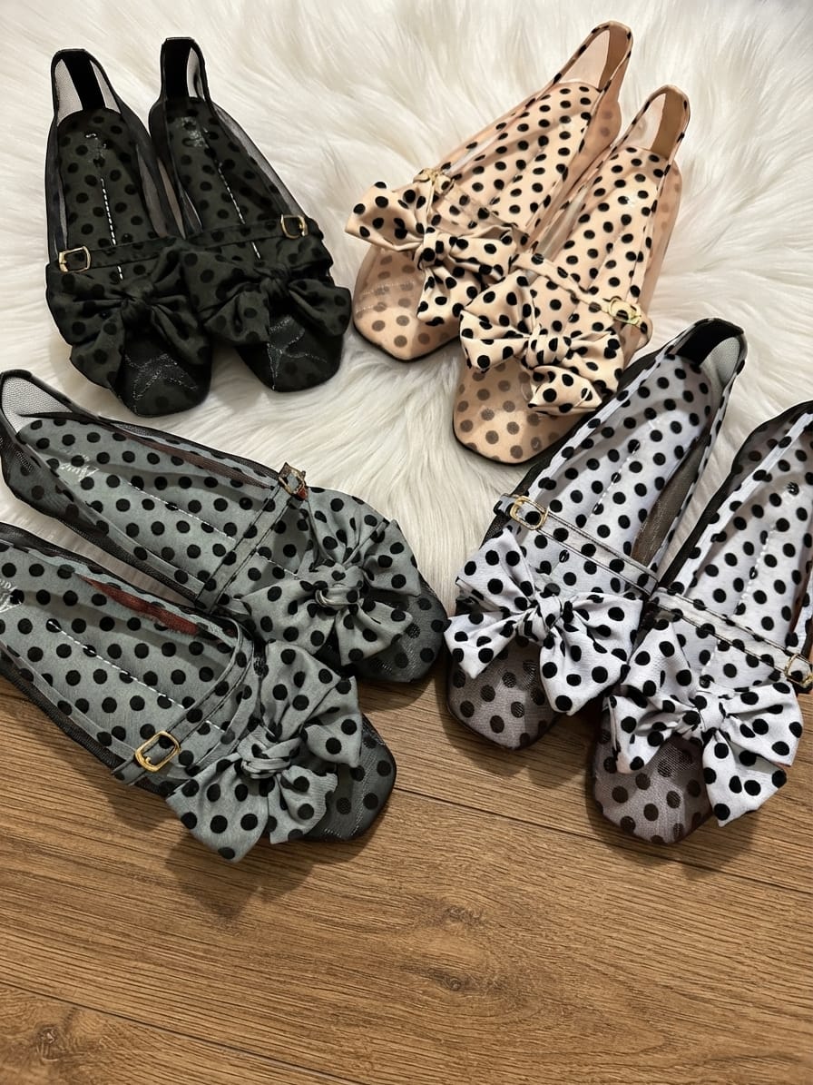 Polka Dot Bow Mesh Pumps SH Collection