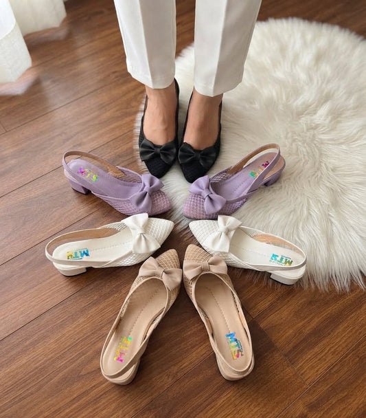 Bow Net Slingback Block Heel SH Collection