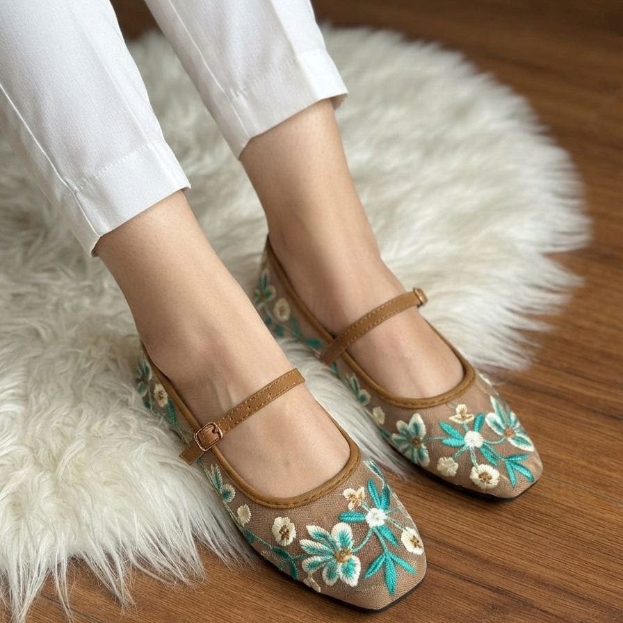 Allure Floral Embroidered Mesh Mary Jane Flats - 3 Colors - SH Collection