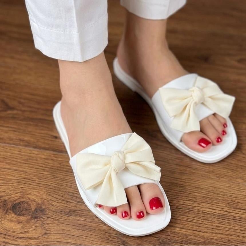 Bow Jelly Slide Slippers - White - SH Collection