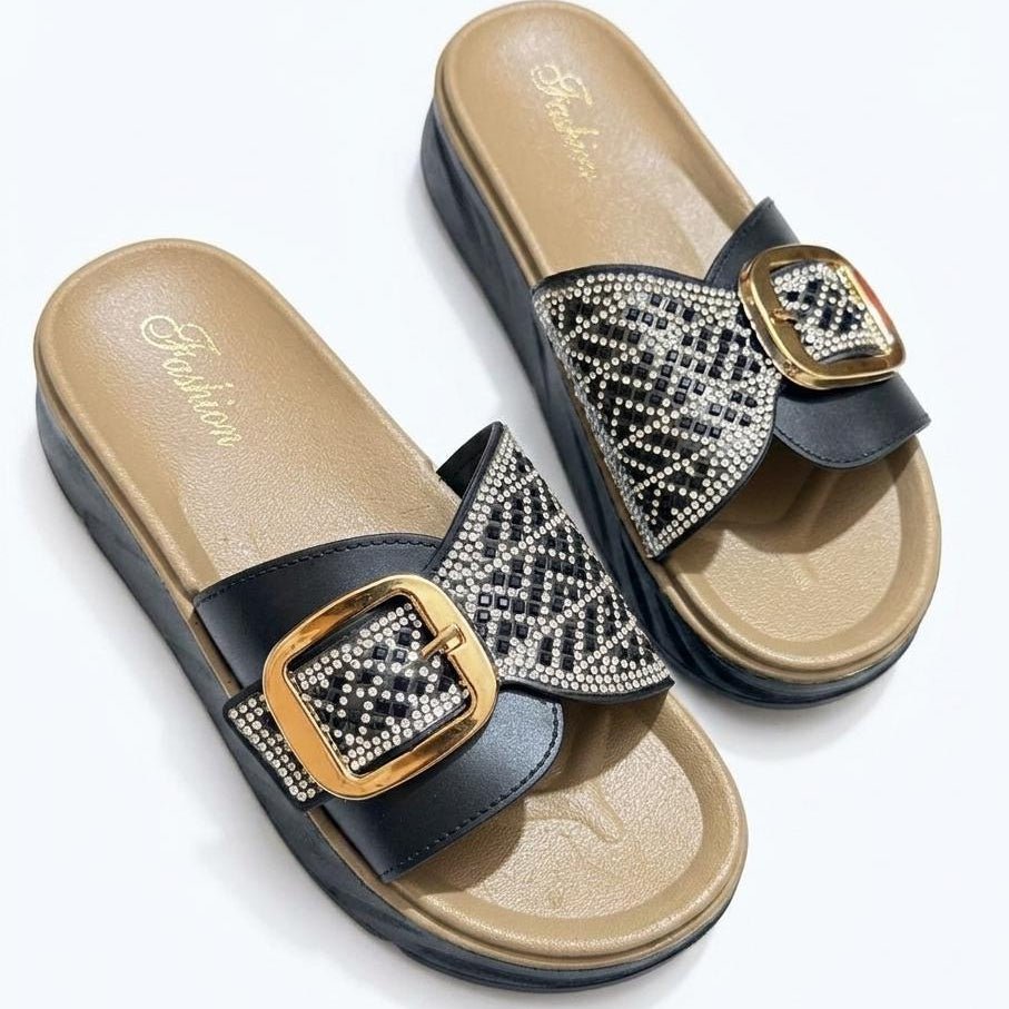 Buckle Platform Stones Slippers - 4 beautiful colors - SH Collection