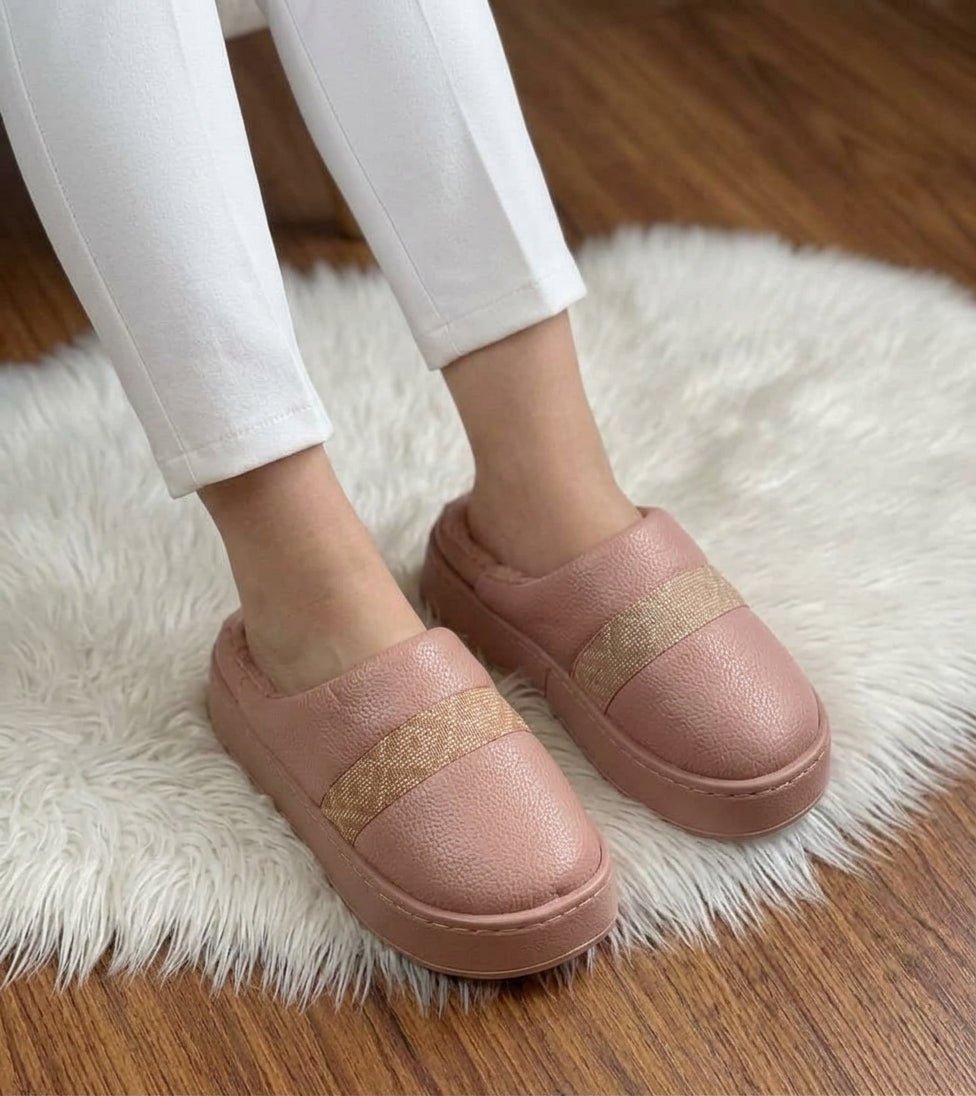 Cozy Geometric Fur-Lined Platform Slippers - SH Collection
