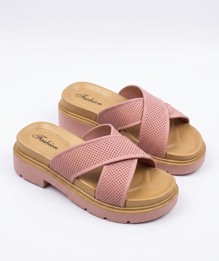 Crossover Strap Platform Slippers - Pink - SH Collection