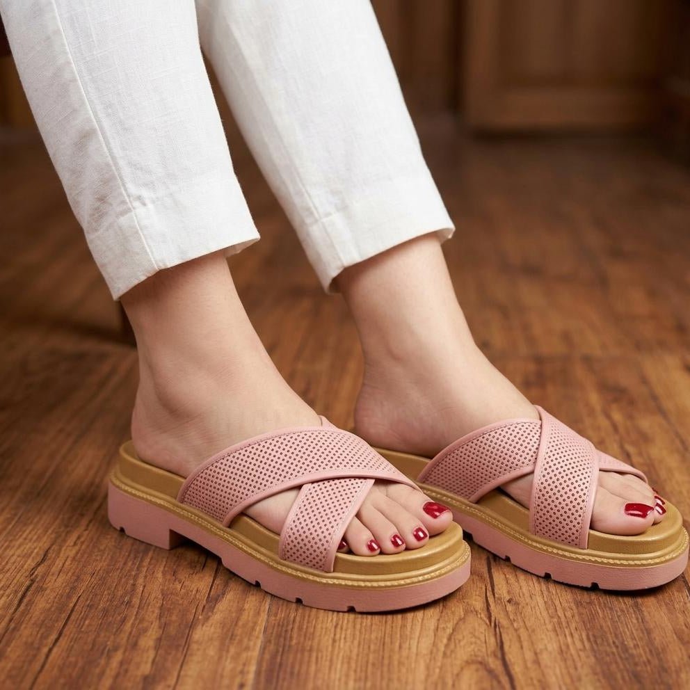 Crossover Strap Platform Slippers - Pink - SH Collection