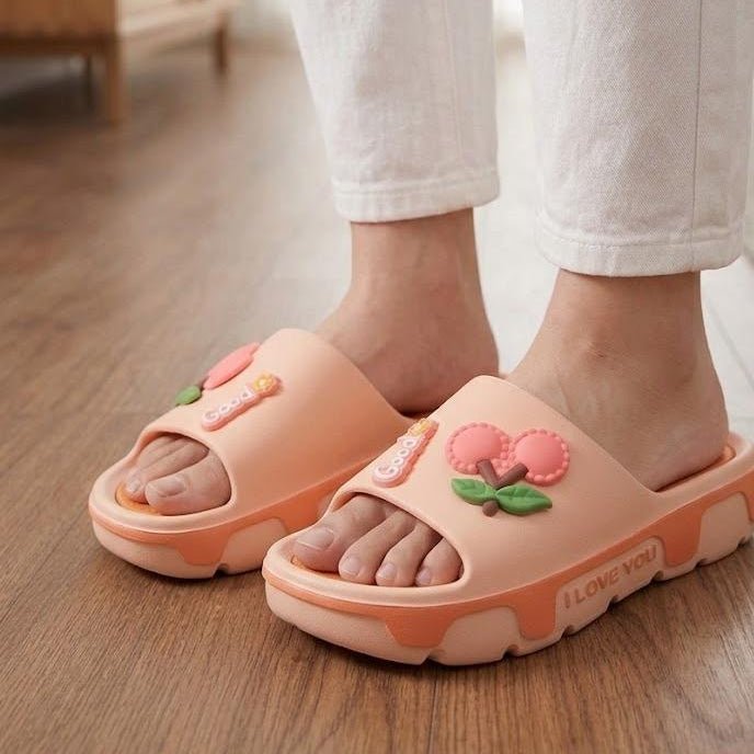 Cute Cartoon Cherry Platform Slippers - Peach - SH Collection