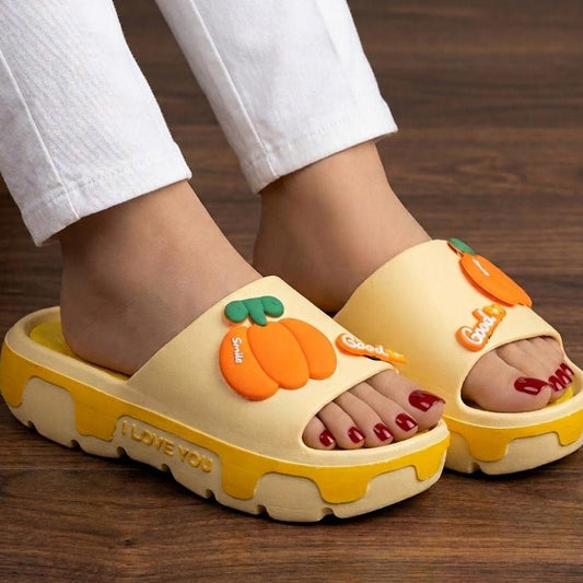 Cute Cartoon Pumpkin Platform Slippers - Yellow - SH Collection