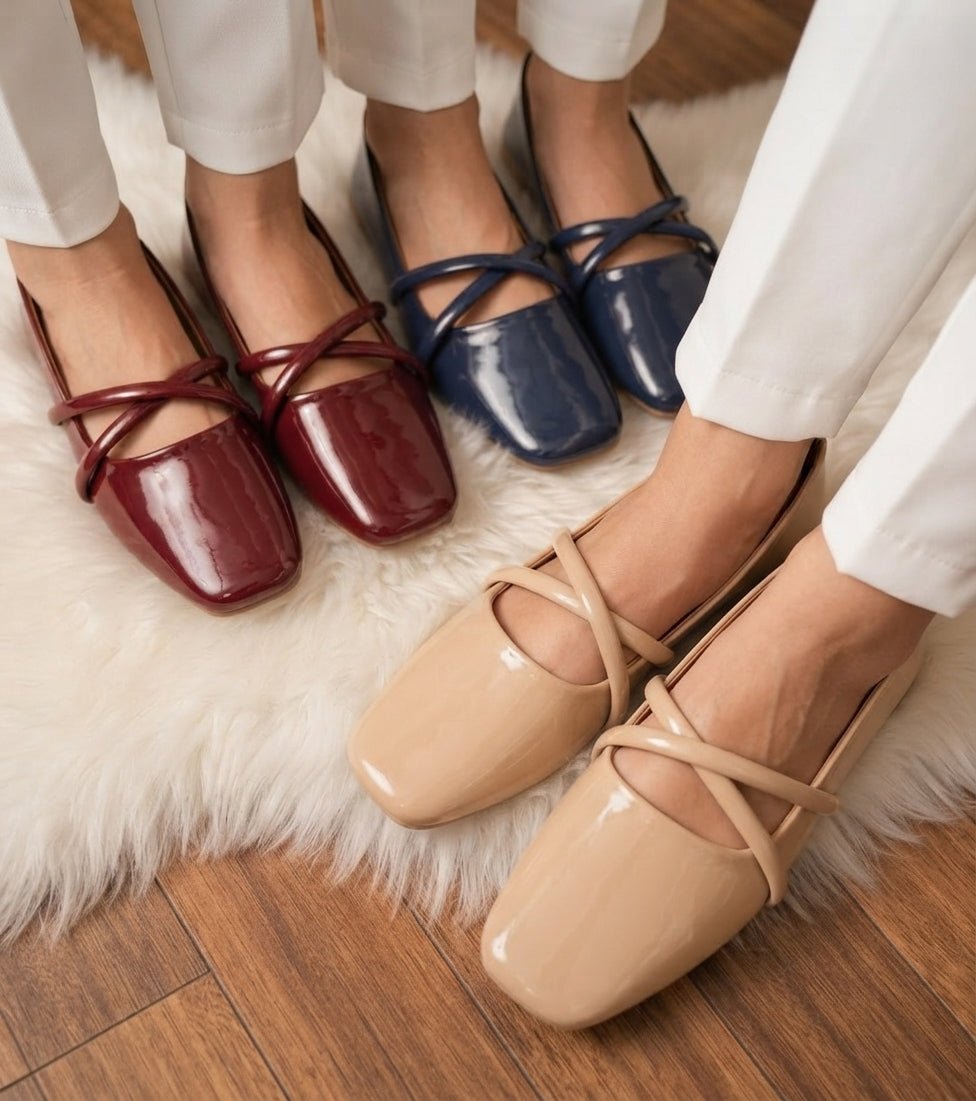 Elegant Glossy Cross-Strap Flat Shoes - SH Collection