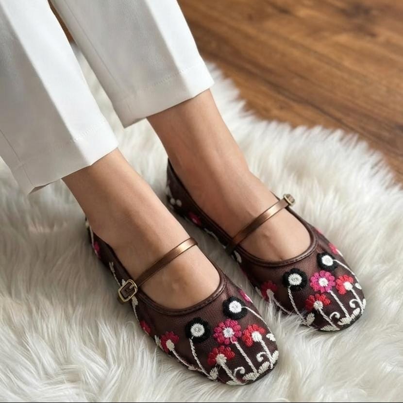 Floral Embroidered Mesh Mary Jane Flats - 4 Colors - SH Collection