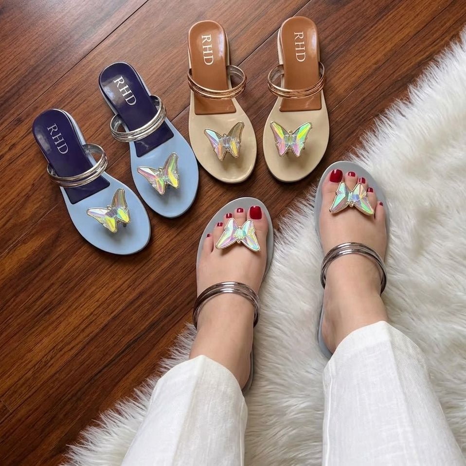 Imported Butterfly Jelly Slippers - Beige - SH Collection