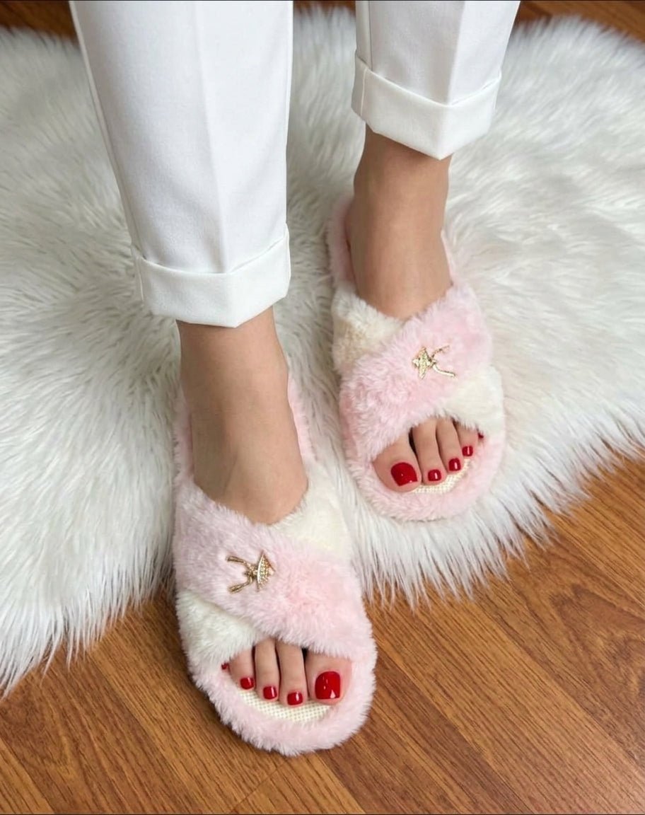 Luxe Cross-Strap Faux Fur Slippers - SH Collection