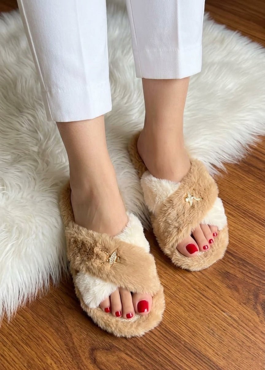 Luxe Cross-Strap Faux Fur Slippers - SH Collection