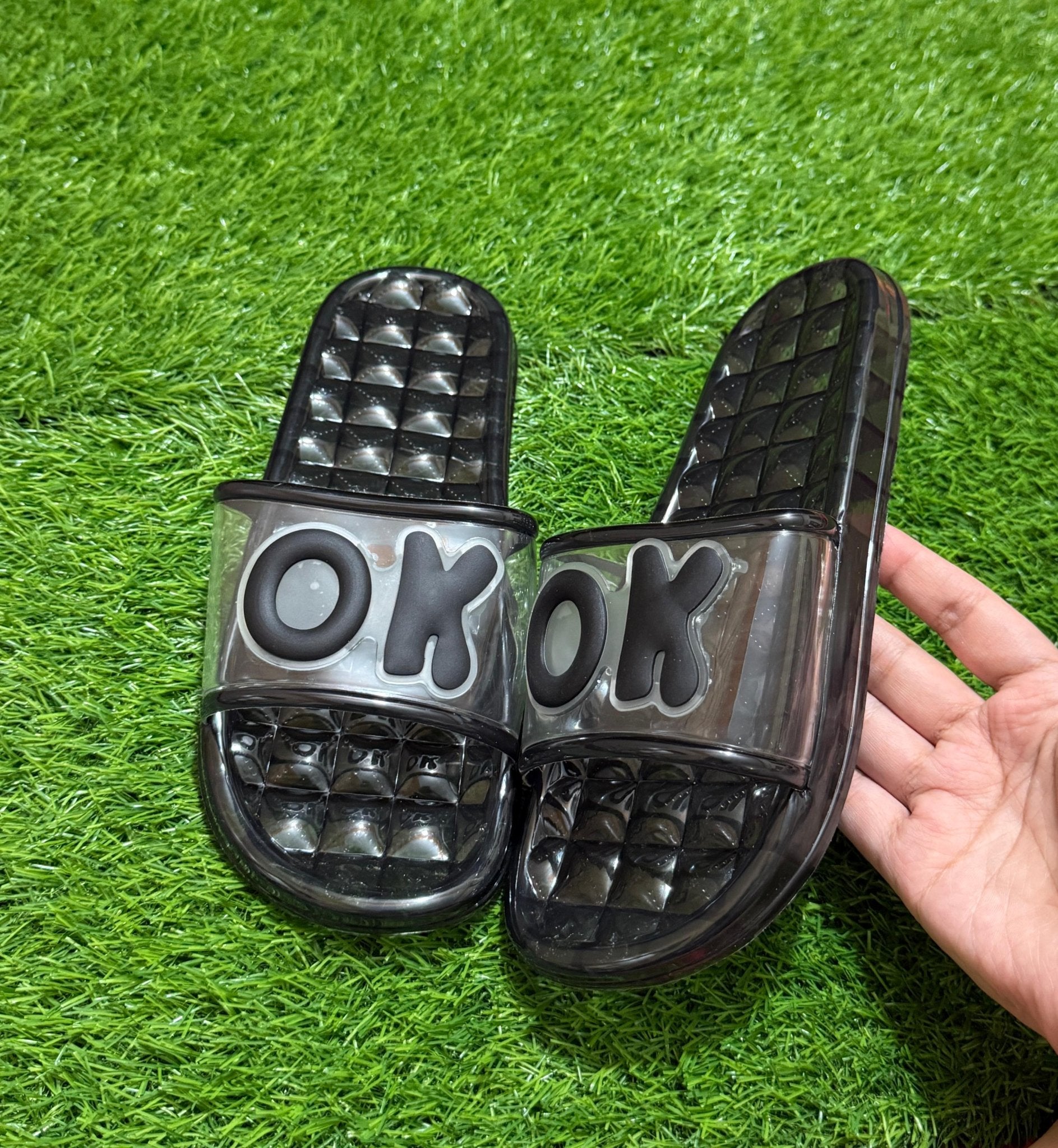OK Transparent Jelly Slide Slippers - Black - SH Collection