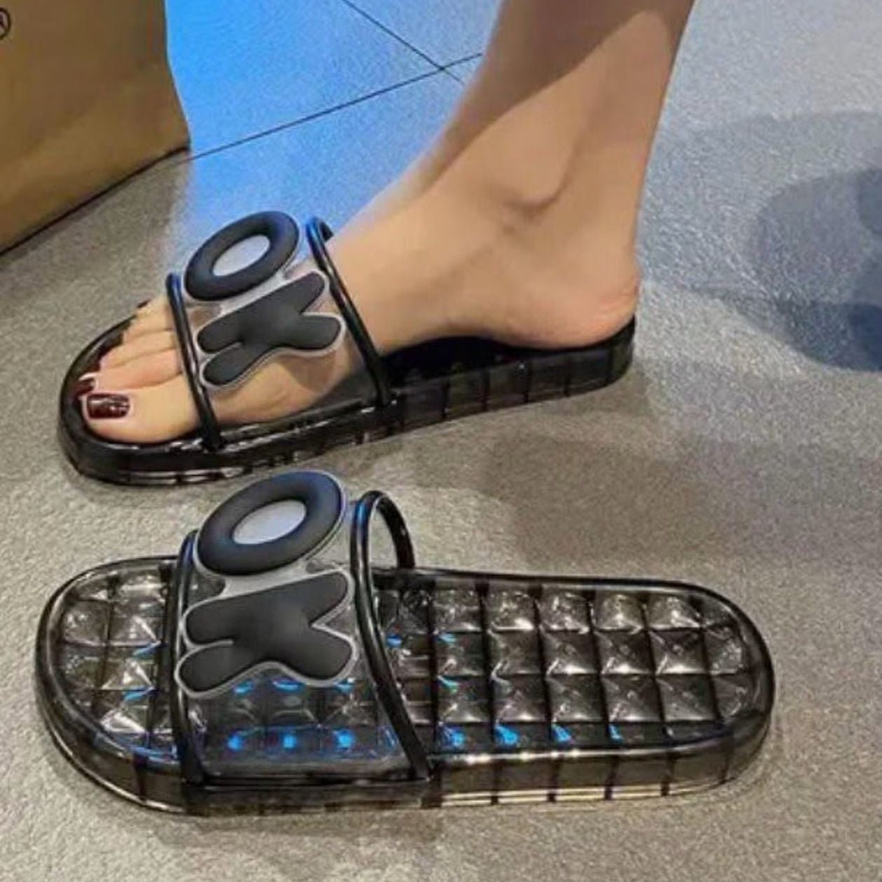OK Transparent Jelly Slide Slippers - Black - SH Collection