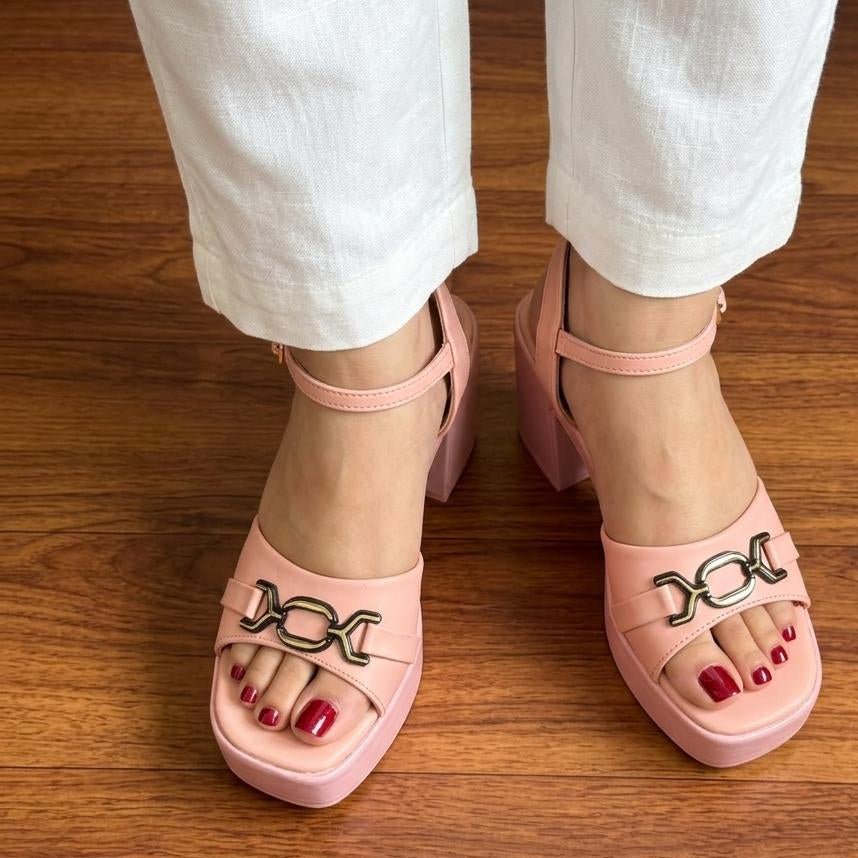 Pink Chain Hardware Platform Block Heel Sandals - SH Collection