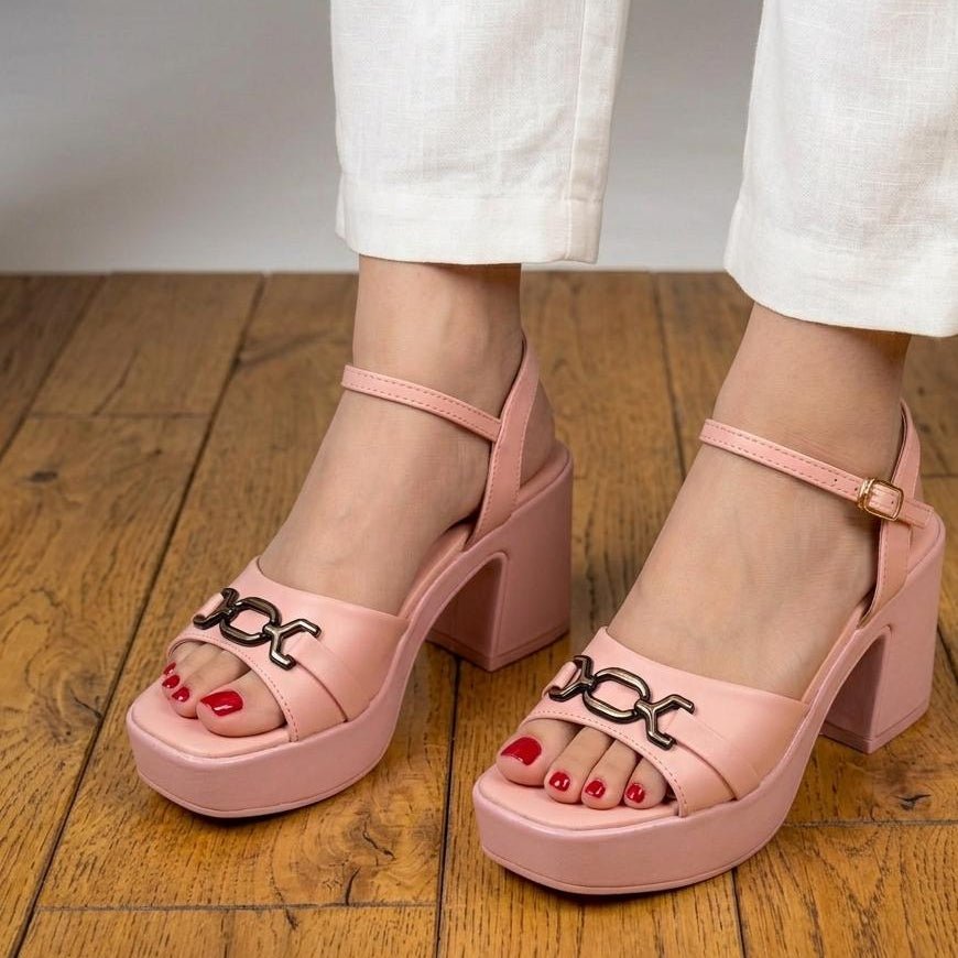 Pink Chain Hardware Platform Block Heel Sandals - SH Collection
