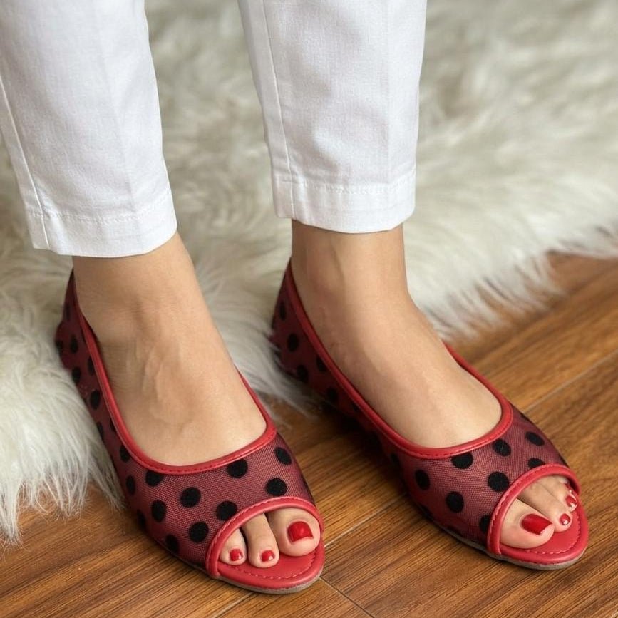 Polka Dot Net Peep Toe Flats - SH Collection
