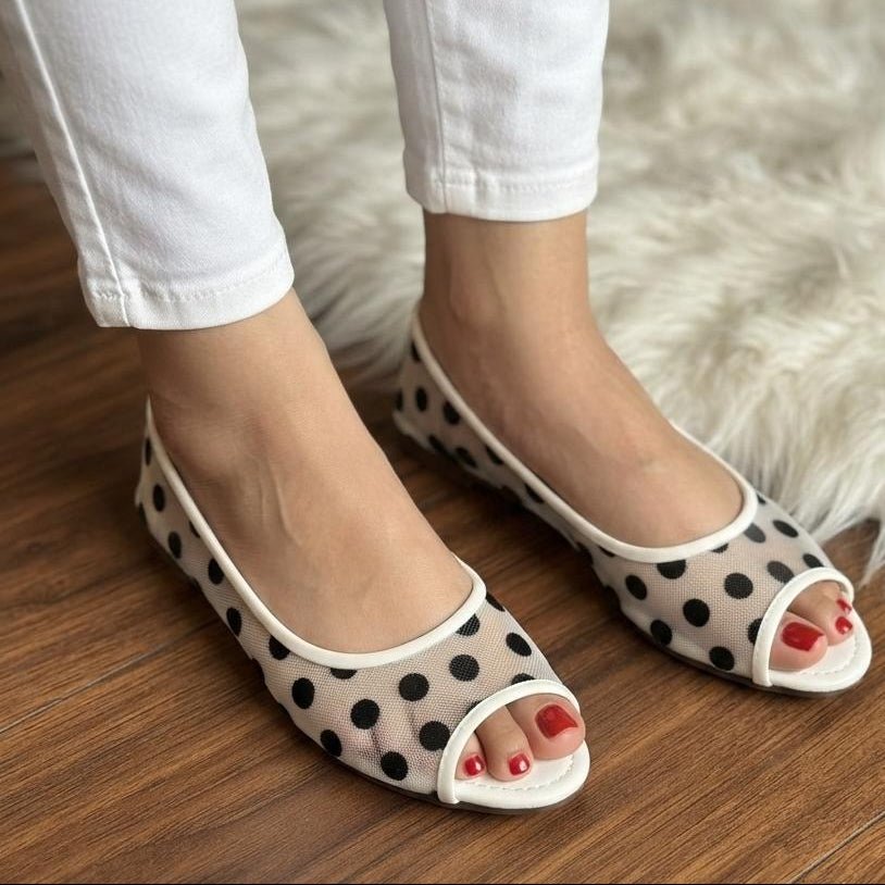 Polka Dot Net Peep Toe Flats - SH Collection