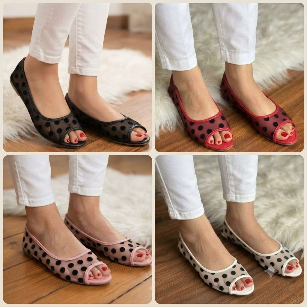 Polka Dot Net Peep Toe Flats - SH Collection