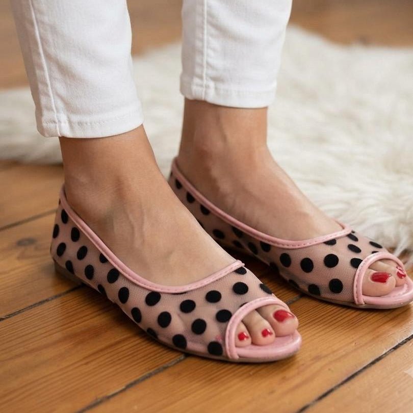 Polka Dot Net Peep Toe Flats - SH Collection