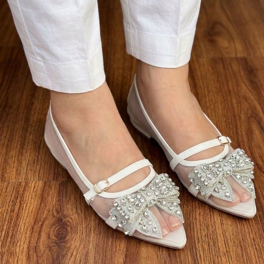 Rhinestone Bow Net Pumps - Multi Color - SH Collection