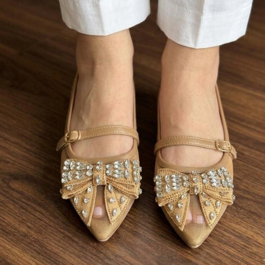 Rhinestone Bow Net Pumps - Multi Color - SH Collection