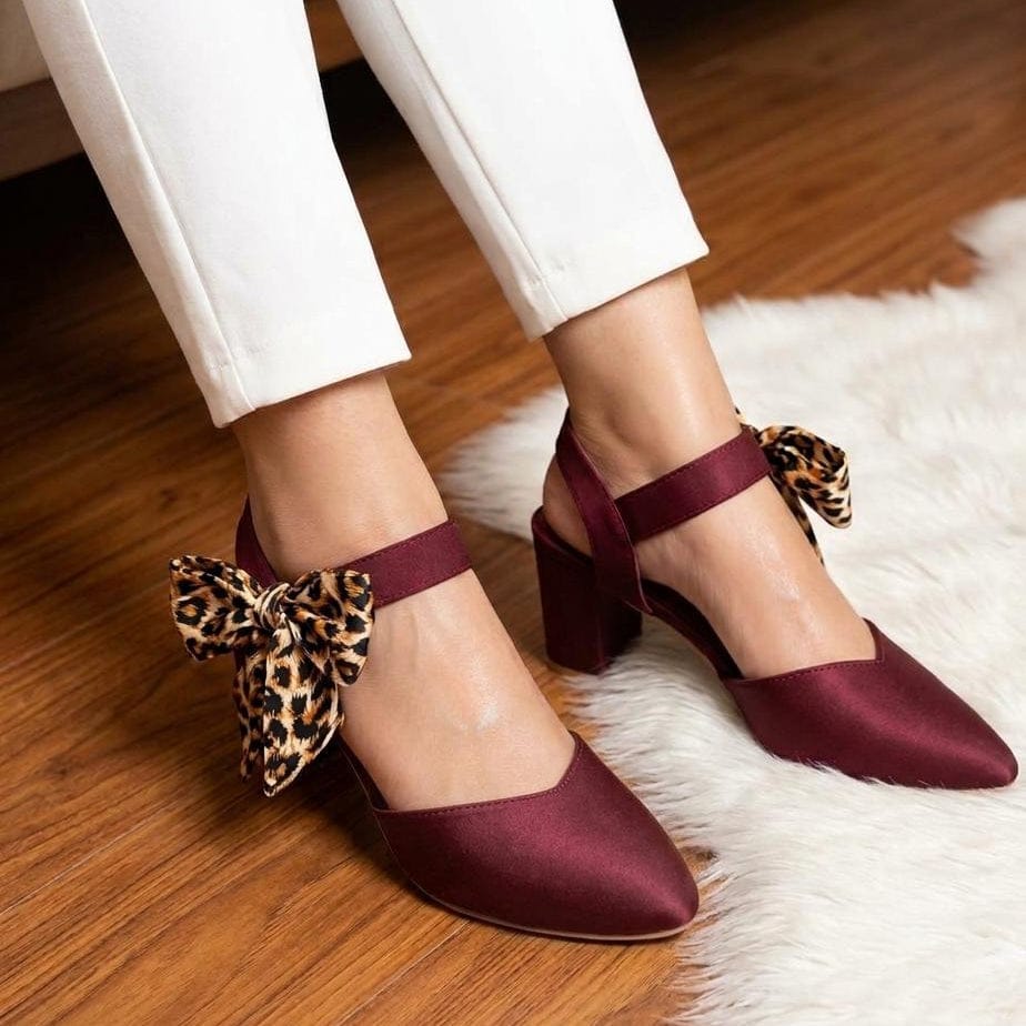 Scarf Bow Block Heel Pumps - SH Collection