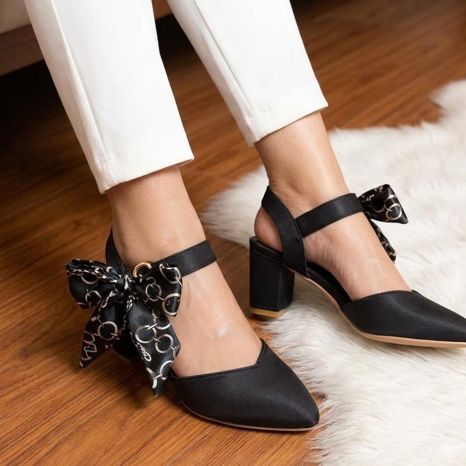 Scarf Bow Block Heel Pumps - SH Collection